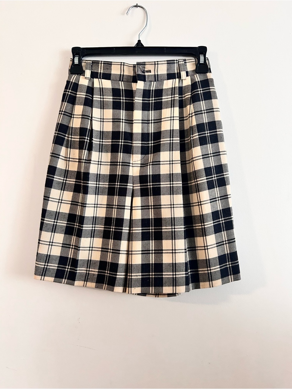 Charter Club Black and Cream Plaid Pleated Skort